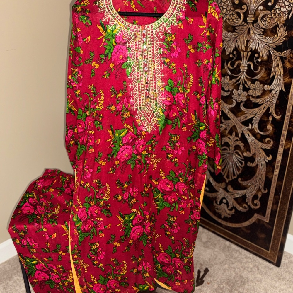 Floral Red and Pink Dress